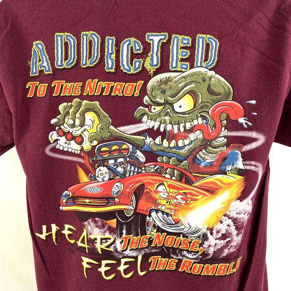 NHRA Addicted To The Nitro Racing T-Shirt Maroon Official Double Sided Og Size M - Picture 4 of 7